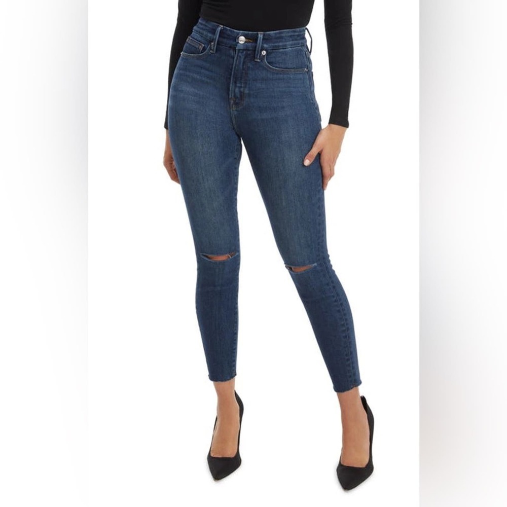 Good American good waist cropped raw edge Highwaist skinny jeans sz 00/24 0028